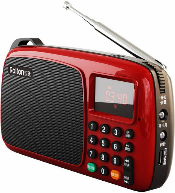 Rolton 樂聲 雙天線FM收音機 MP3播放器 大音量雙喇叭 適合長輩聽戲, 紅色, T301