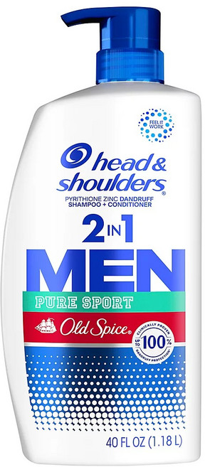 head&shoulders 海倫仙度絲 2合1男士洗髮乳 + 潤髮乳 純淨運動 老香料, 1個, 1.18L