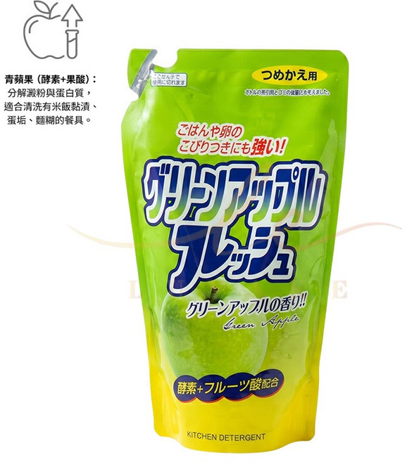 火箭石鹼 碗盤洗潔精補充包 500ml (橘香/檸檬香/青蘋香), 1個, 洗碗精500ml (青蘋果)/補充包