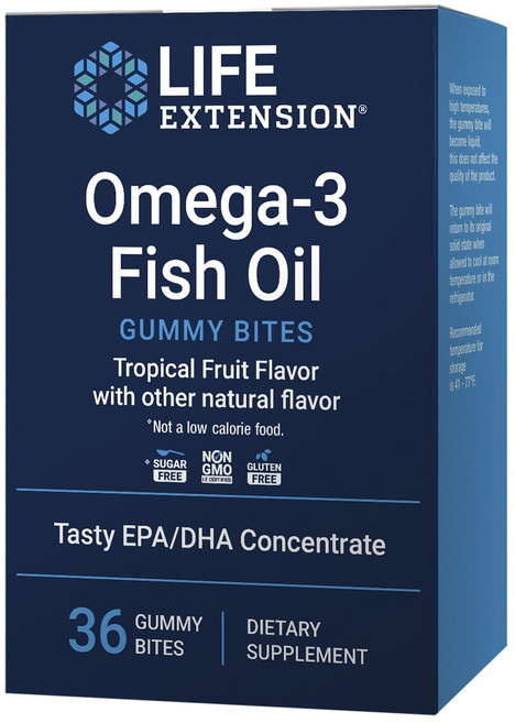 LIFE EXTENSION Omega-3魚油軟糖 熱帶水果風味, 1盒, 36顆