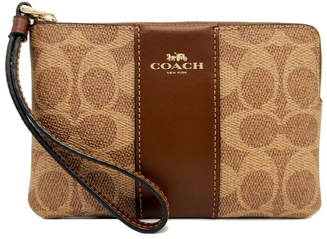 COACH C LOGO 直紋手拿包 焦糖