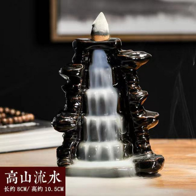 陶瓷倒流香爐 熏香爐 盤香檀香爐 辦公室桌面擺件, 高山流水小號款,配60粒倒流香, 高山流水, 小號款, 60粒倒流香
