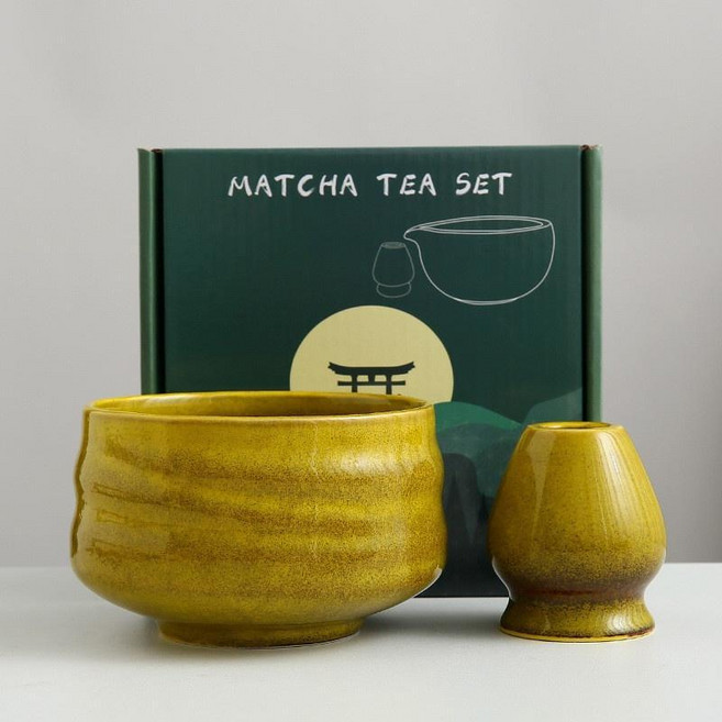 日式抹茶碗組, 窯變黃抹茶圓碗兩件套+月彩盒, 1個