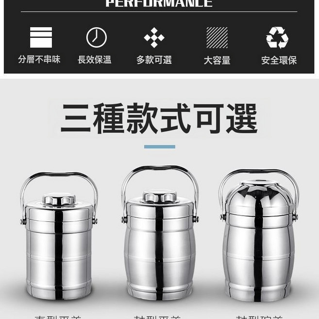 不鏽鋼真空保溫提鍋大容量飯盒 便攜分格多層學生便當保溫食格桶, 1個, 鼓型3.0L, 容量