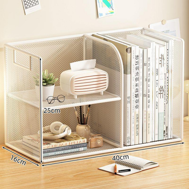 新品 書桌立架桌面小層架置物架收納家用多層小型書架文件整理分層架子 副廠商品, 白架密網款, 1個