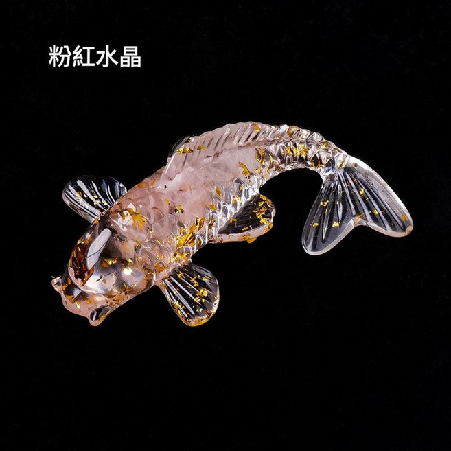 七彩魚造型擺件, 粉水晶, 1套