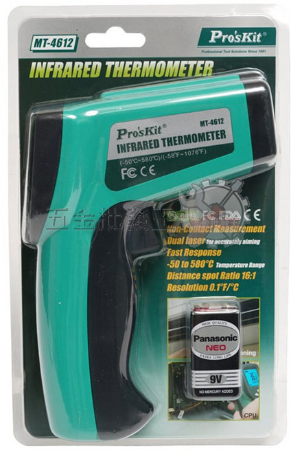 Pro'sKit 寶工 紅外線測溫槍 -50°C ~ 580°C 雙鐳射點精準測量, 1個