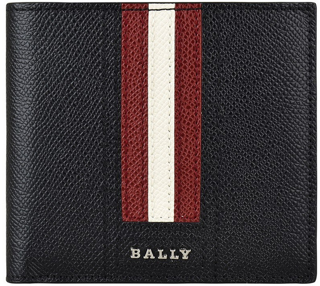 BALLY TRASAI銀字LOGO牛皮黑白條紋8卡對折短夾