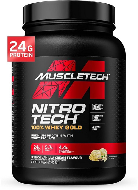 Muscletech Health NITRO TECH GOLD分離乳清蛋白粉, French Vanilla Creme, 1.13kg, 1罐
