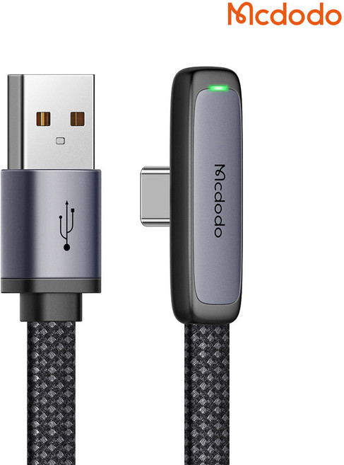 Mcdodo 麥多多 TR 90度發光 USB-A-C型高速充電線, 1.8m, 黑色, 1個