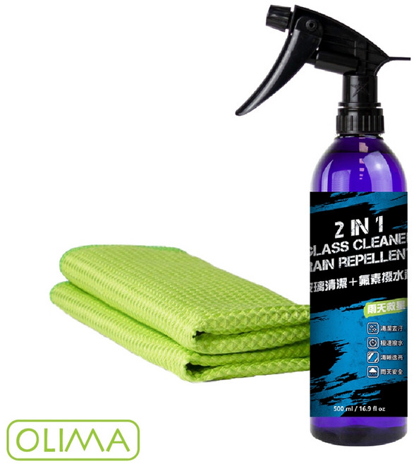 OLIMA 玻璃清潔 潑水劑 2合1 附贈魚鱗格布, 1個, 玻璃清潔+撥水劑500ML(送魚鱗格布), 500ml