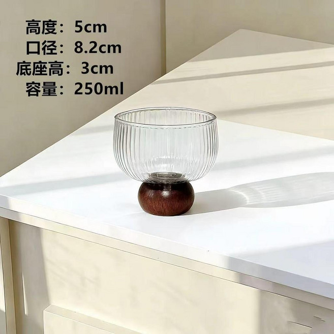 高硼硅耐熱玻璃杯 條紋設計 甜品布丁杯, 1個, 圓形透明條紋杯矮