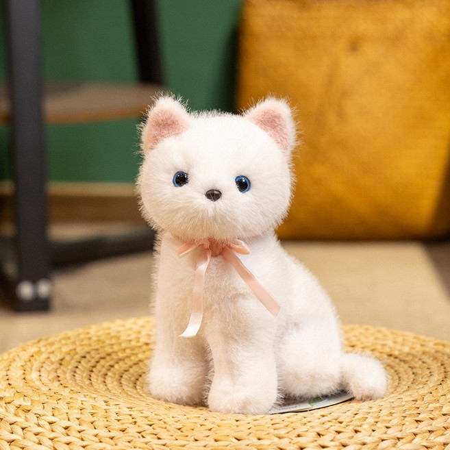 仿真小貓咪毛絨玩偶 可愛柔軟親膚, 白色, 1個, 25cm