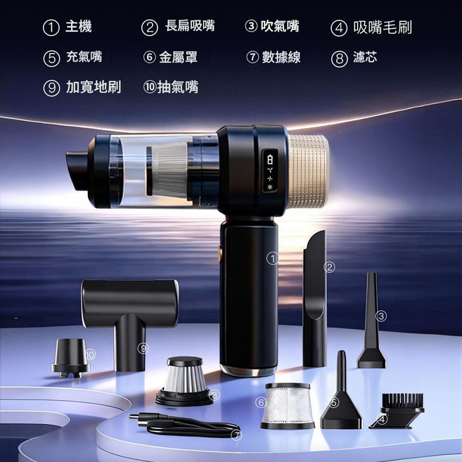 無線大吸力手持吸塵器 2000mah*2, ZY - 3103 - D無刷款 - 黑色, 如圖