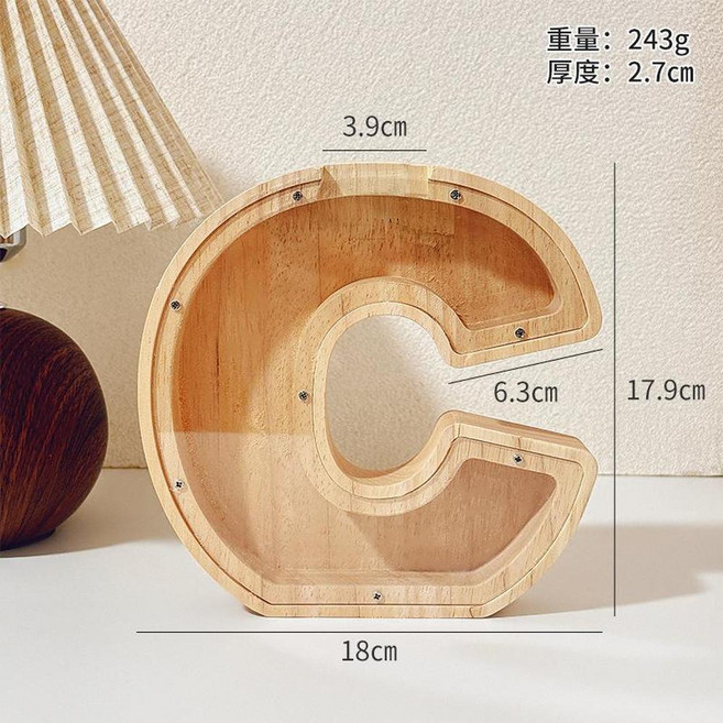 木製字母存錢罐, C, 1個