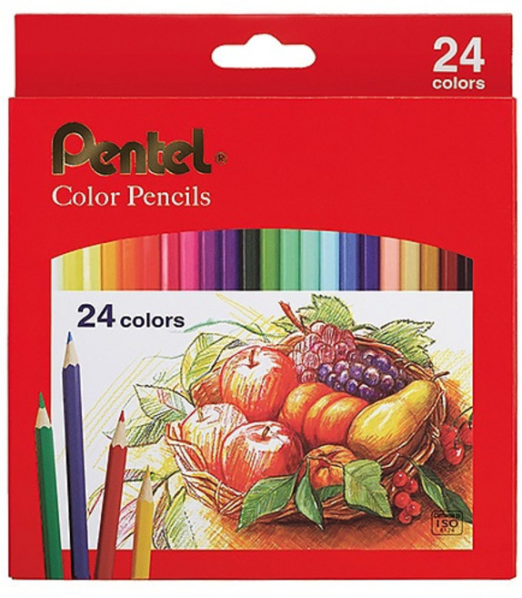 Pentel 彩色鉛筆 CB8 紙盒裝 - 12色/24色/36色, 1個, 百點色鉛筆CB8-24色(油性)