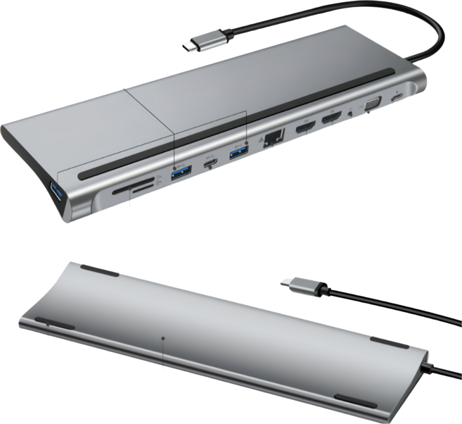 筆電平板擴展集線器Hub 轉接, 1個, USB-C, 12合1擴展集線HUB USB-C, 銀色