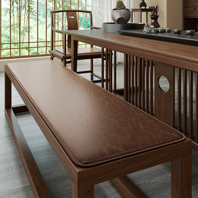 皮革加厚坐墊實木長凳, 30x120cm - 野墨咖啡棕, 1個