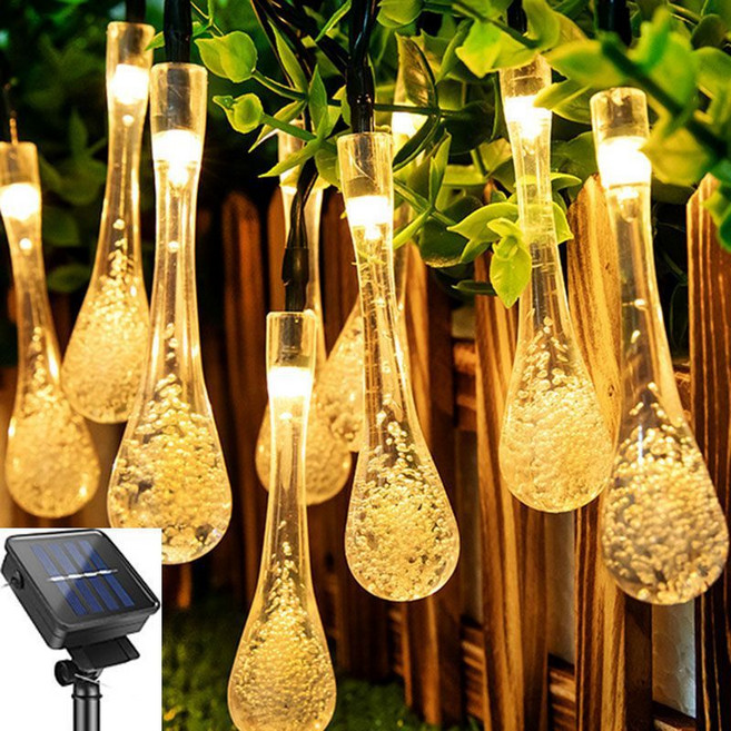 30LED 650cm 太陽能防水氣泡球燈串, 1個, 水滴燈-暖光, 暖光