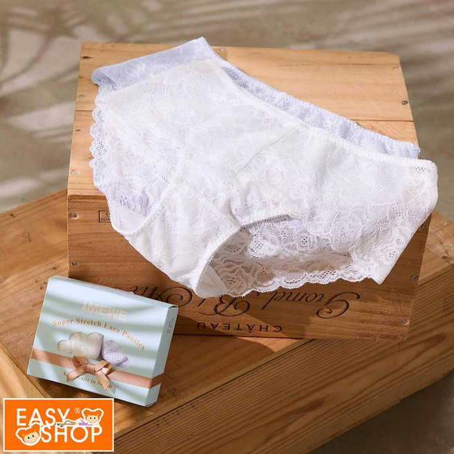 【EASY SHOP】iMEWE 3倍彈力無痕蕾絲內褲 2件組, B款(平口褲)_白紫_M, 白紫, B款(平口褲)