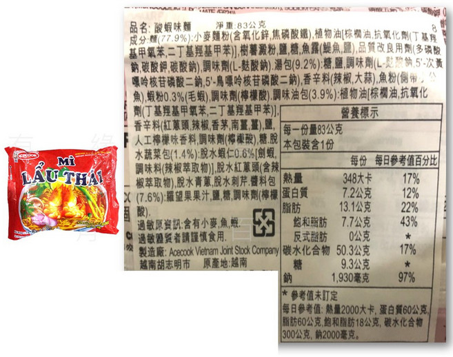 acecook 越南酸蝦麵, 1個, 1.酸蝦麵(紅)(83g)