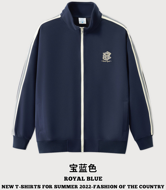 RS 男裝 340G 刺繡條紋 休閒拉鍊夾克外套