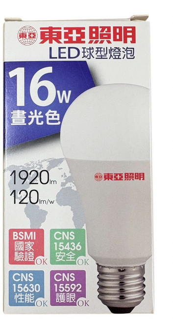 TOA 東亞 LED 燈泡 16W 全電壓 E27燈座 節能省電, 冷白, 20個