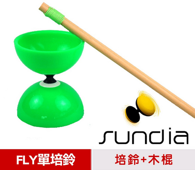 SUNDIA 台灣製造 FLY 長軸培鈴扯鈴 附木棍 扯鈴專用繩, 綠色, 1個