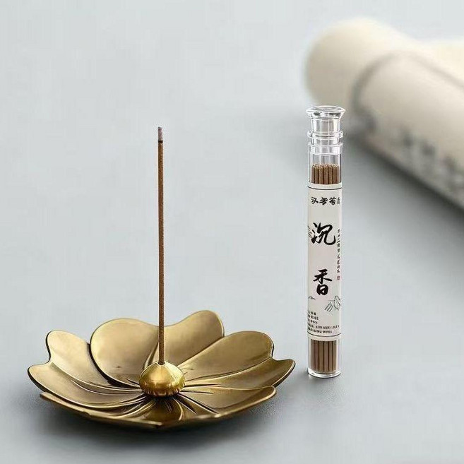 黃銅線香插香座 仿古擺件茶道禪意沉香香託, 櫻花盤+水滴+沉香線香