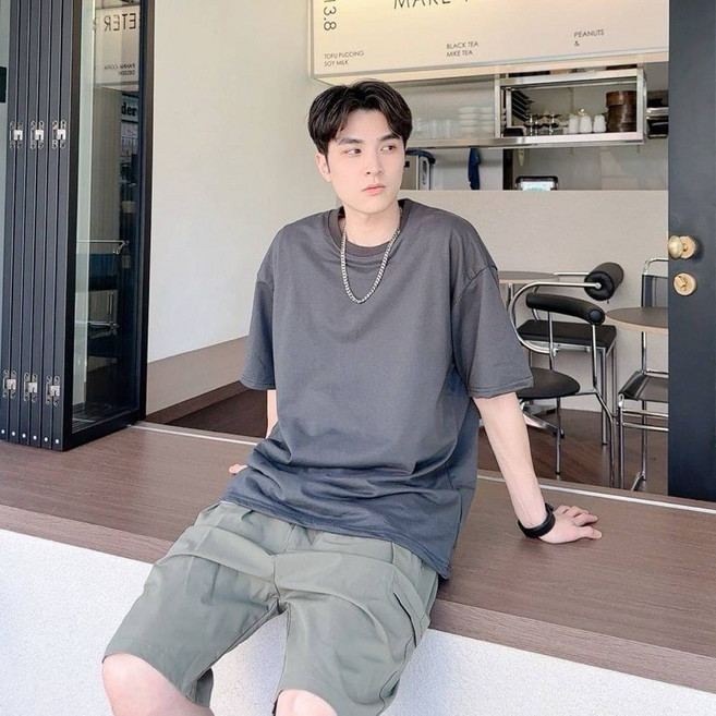 【JES】韓國21色質感百搭素T 素面彈性親膚透氣寬鬆情侶短袖上衣, 鐵灰,L