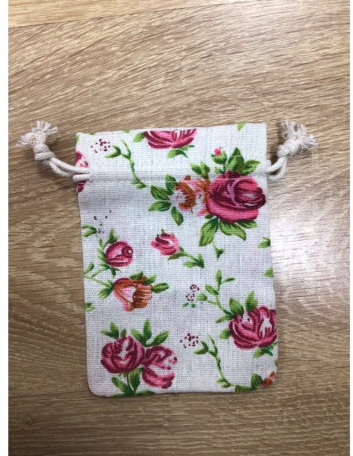 美倫美 棉麻束口袋 禮品袋, 1個, 玫瑰花, 小號