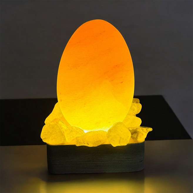 迷你USB鹽燈 小金蛋 LED燈座 招財聚財 淨化磁場, 小金蛋搭白水晶(能量滿滿,避邪)