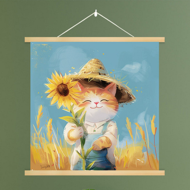 可愛卡通貓咪油畫掛畫 30*30cm 高檔環保厚款油畫布 實木掛軸 送掛鉤, GH479 - 10
