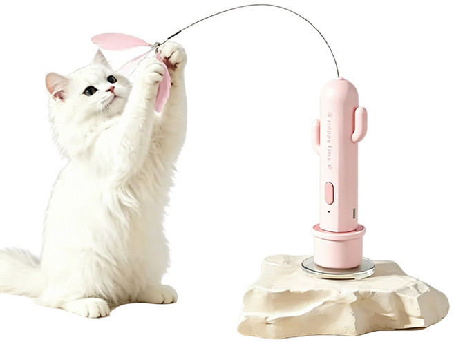 ANWO 電動逗貓棒 羽毛逗貓棒 貓玩具 電動逗貓 自動逗貓棒 天然羽毛 逗貓棒 吸盤逗貓棒 發光逗貓棒 逗貓 貓咪玩具 逗貓神器, 粉色, 1套