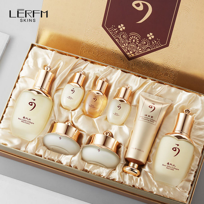 【套裝禮盒】補水 淡化細紋 緊致 抗初老 化妝品全套 天氣貴婦套裝 護膚品組合 套裝, 1個, 洗面奶+水+精華液+乳+眼霜+霜【八件禮