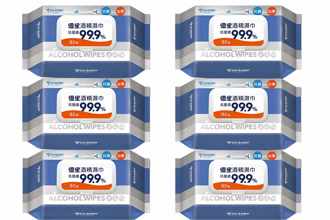 US BABY 優生 酒精濕巾 99.9% 80抽 加厚, 80張, 6個