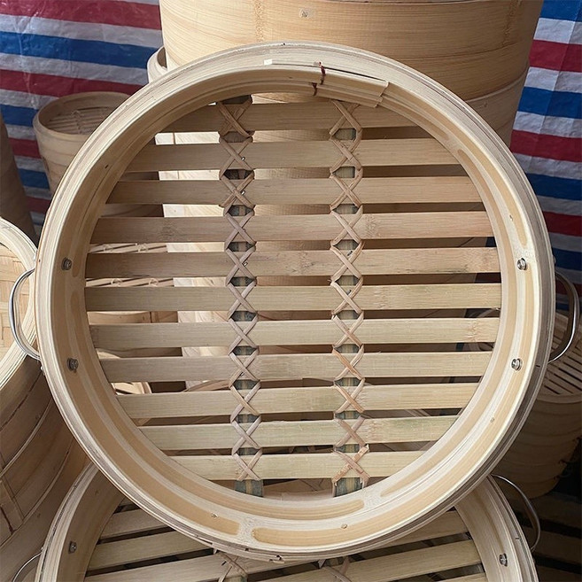 【隔曰達】大號竹蒸籠 純手工竹製商用籠屜 加高加深家用饅頭蒸鍋 適用多種爐具, 1個, 外直徑30.5cm(不銹鋼提手),一個籠