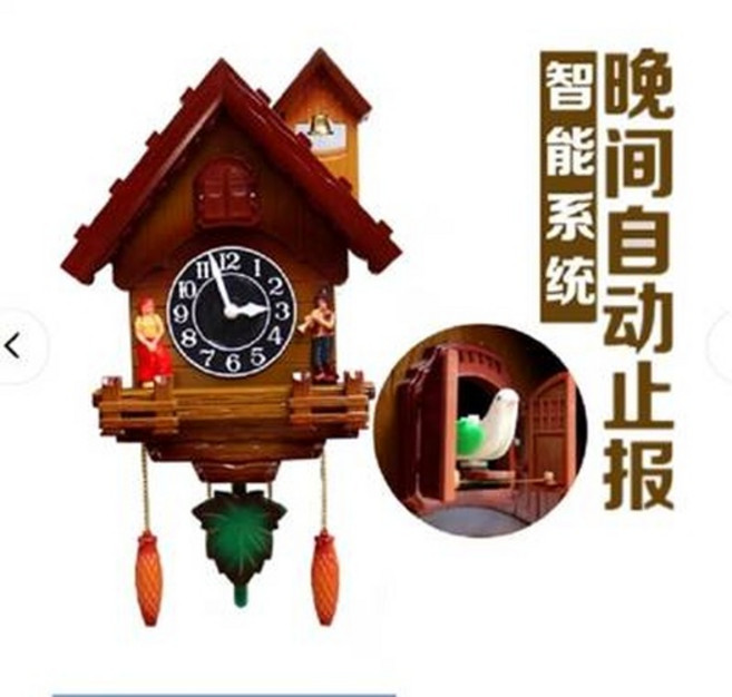 咕咕鐘 智能系統 晚間自動止報 掛鐘, 布穀鳥壁掛鐘田園客廳掛鐘咕咕鐘創意卡通兒童房小鳥報時靜音鐘錶