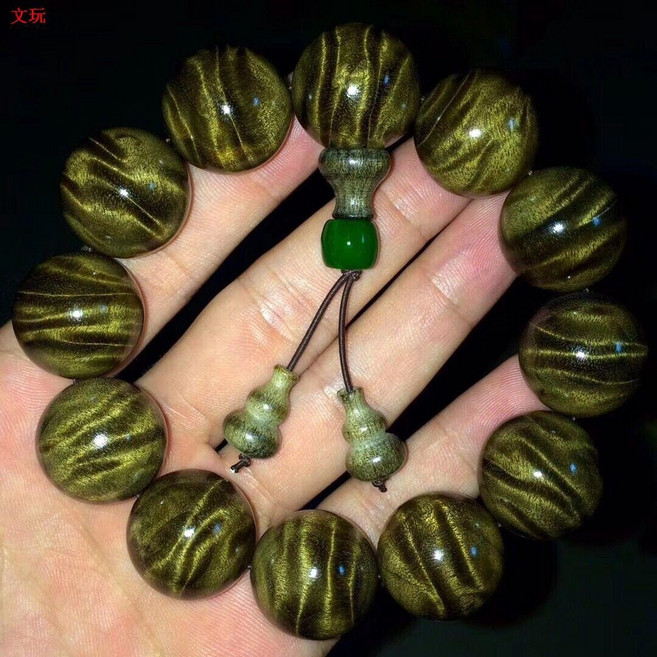 老料金絲楠木手串 陰沉木佛珠