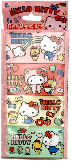 Hello Kitty 超迷你純水濕巾 8抽X8小包, 1個, 8個裝, 1g