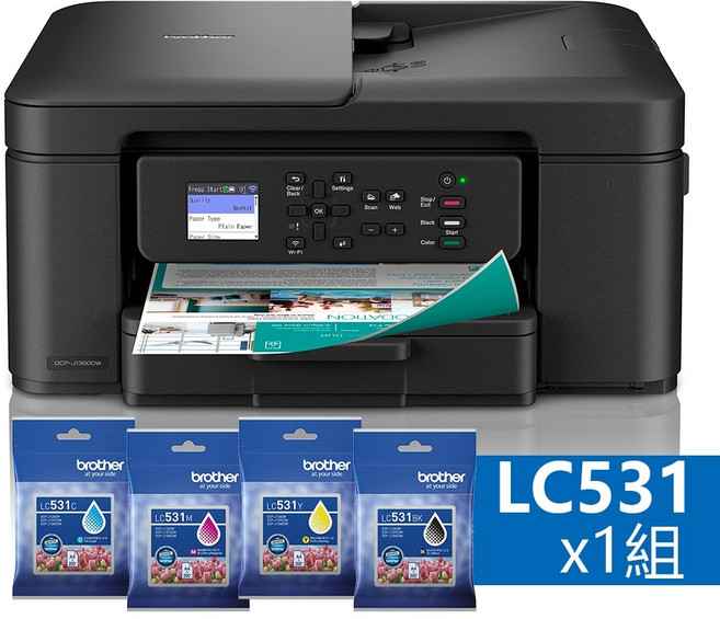 brother DCP-J1360DW 威力印 Lite 六合一無線噴墨複合機(列印/掃描/複印) 雙面列印 手機App支援, 加購1組LC531四色墨匣, 加購1組LC531四色墨匣