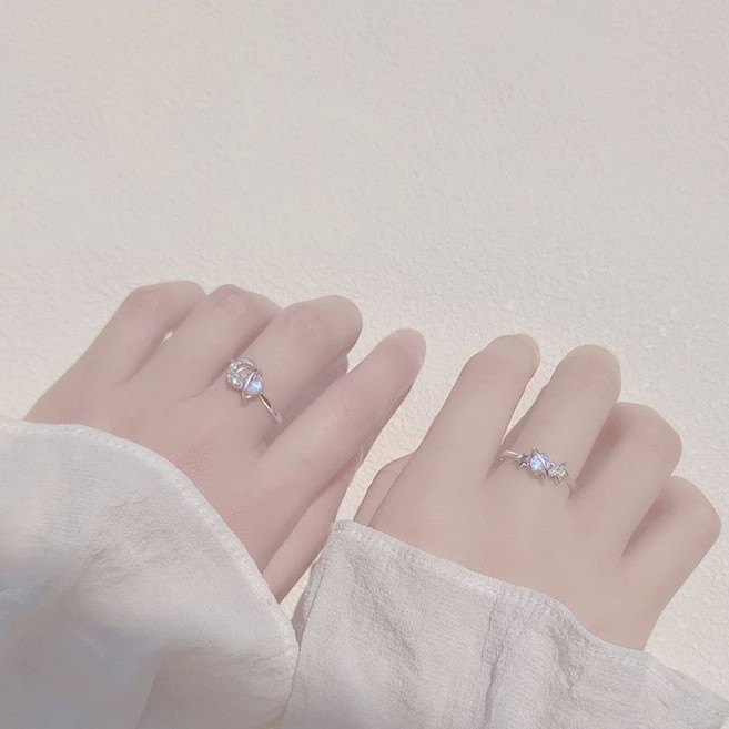 可調節星月戒指 女韓版學生簡約 情侶閨蜜戒指 時尚百搭生日禮物