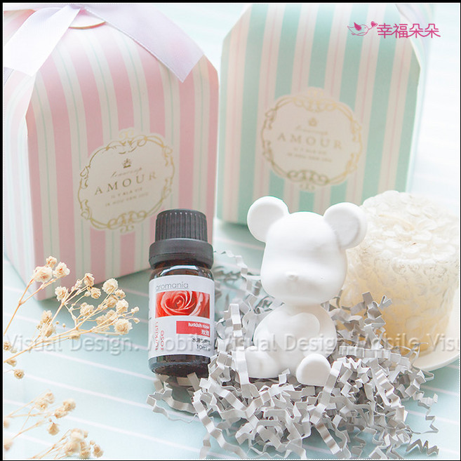 AMOUR條紋盒裝 抱心小熊擴香石, 粉色條紋