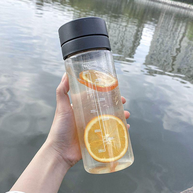 塑膠水杯 簡約清新 便攜大容量 運動隨手杯, 1個, 黑色,透明, 800ml