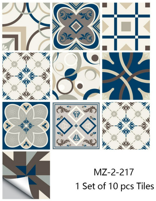 復古花磚壁貼 - 高質感水晶加厚 創意防水DIY瓷磚壁貼, MZ-217(20x20CM)-10片入