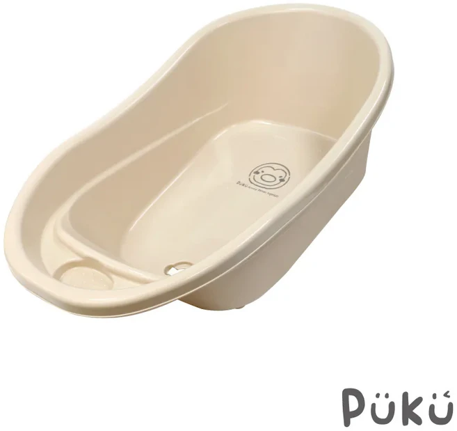 Pükü 藍色企鵝寶寶浴盆,安全無毒材質,圓潤邊角設計,寶寶沐浴好安心, 奶茶色, 1個