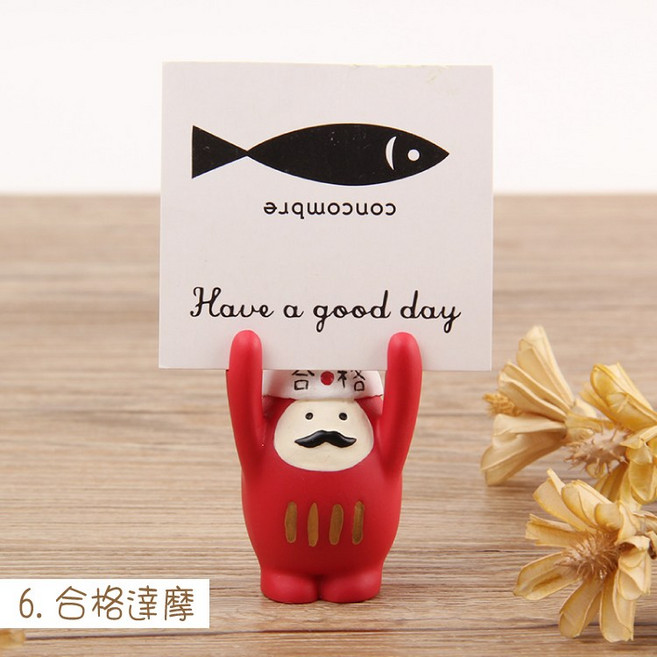 RAYRAYGO 桌面擺件【可愛動物留言夾】8款 名片夾 辦公室裝飾 memo夾 療癒小物 附加油卡*1, 6.合格達摩/留言夾 附加油卡*1