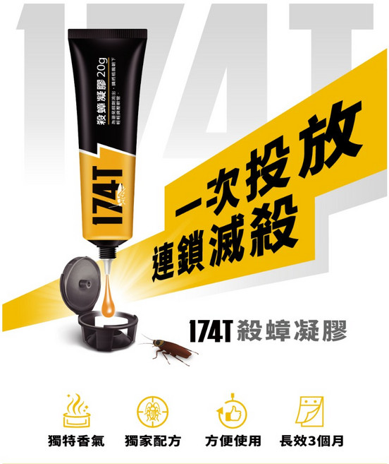 174T 蟑螂藥 升級版加量 殺蟑滅蟑 全新包裝 20g (內已附10餌盒) 一盒, 1盒