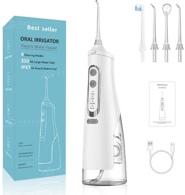 ANENG 電動沖牙機 IPX7防水, 1個, 沖牙機 純潔白(附噴頭組)