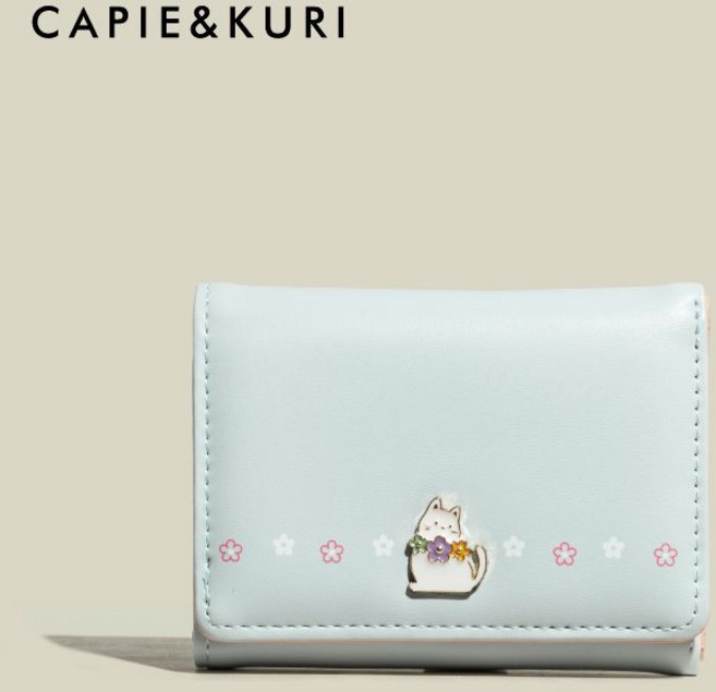 CAPIE&KURI 可愛貓咪撒花三折卡包零錢包女